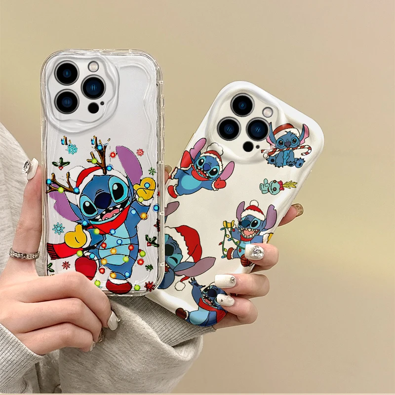 

Lovely Disney Stitch Christmas Cartoon Phone Soft Case for iPhone 16 15 14 ProMax 13 12 11 8 7 Plus X XR XS Max Protective Cover
