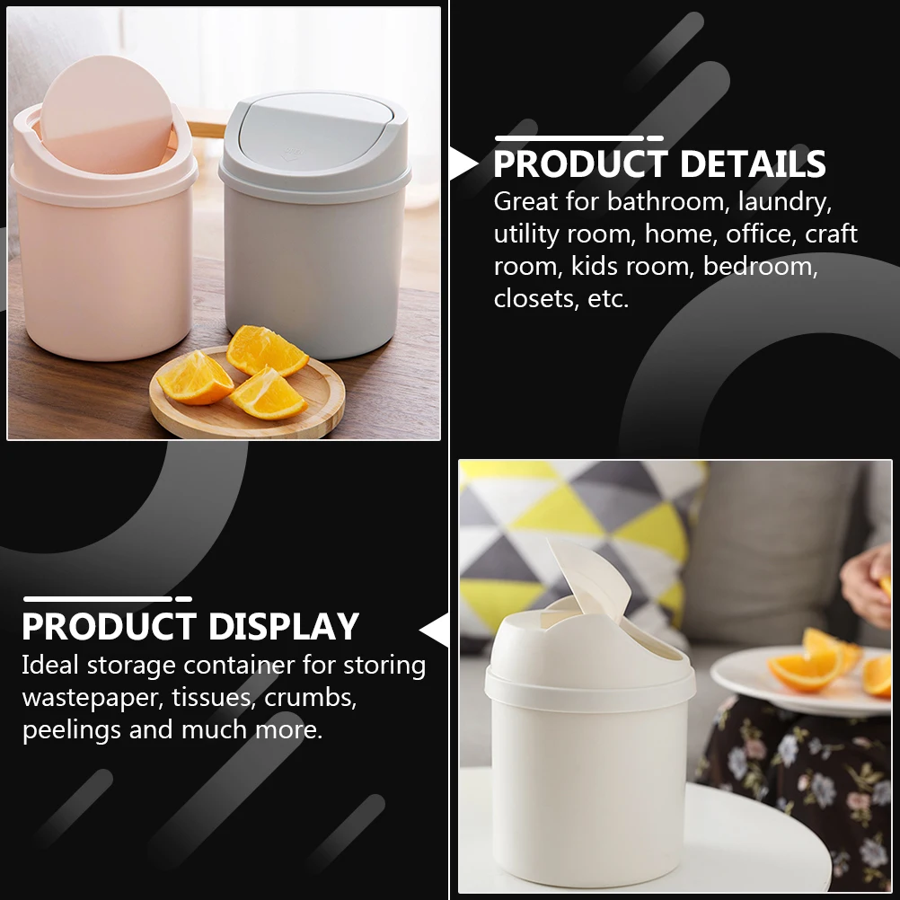 

2 Pcs Desktop Trash Can Small Waste Basket with Lid for Bedroom Office Plastic Garbage Container Storage Box Home Use