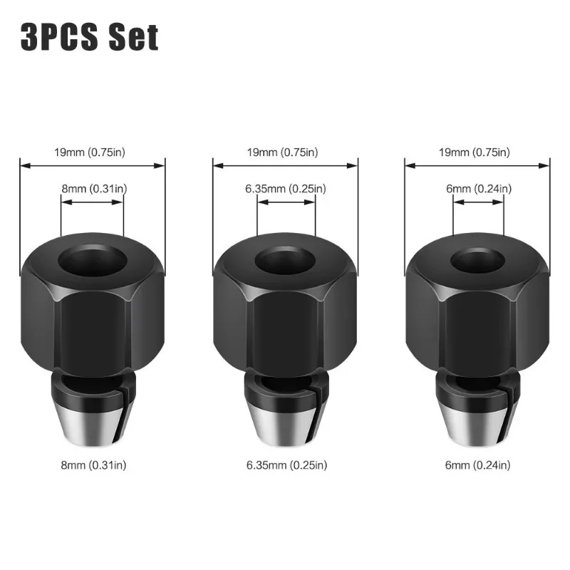 6pcs Trimmer Collet Chuck Router Bit Engraving Trimming Machine 1 4 inch 6 mm 8 mm Electric Router Milling Cutter Accessories