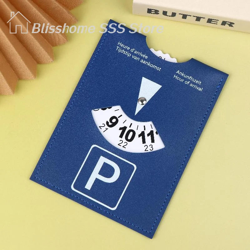 【S】Blue PU Leather Parking Disc 4 Language Version Durable & Water-Resistant Arrival Timer For Car - Universal European Design