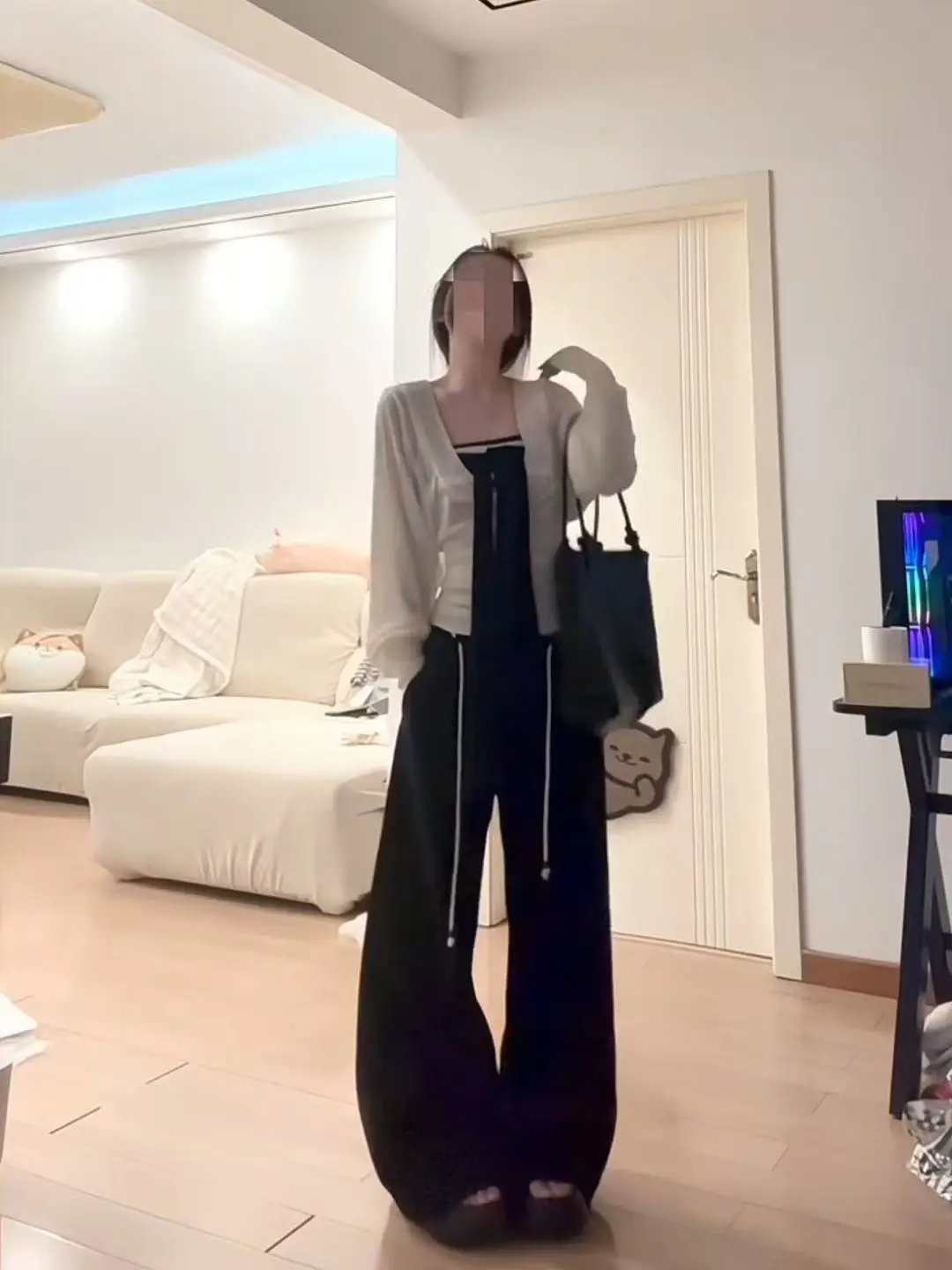 السراويل النسائية الفضفاضة الربيع الشيفون مطوي فلوي خفيفة الوزن واسعة أرجل أنيقة الكورية على غرار بساطتها الحضرية تخفيف الراحة BF #4