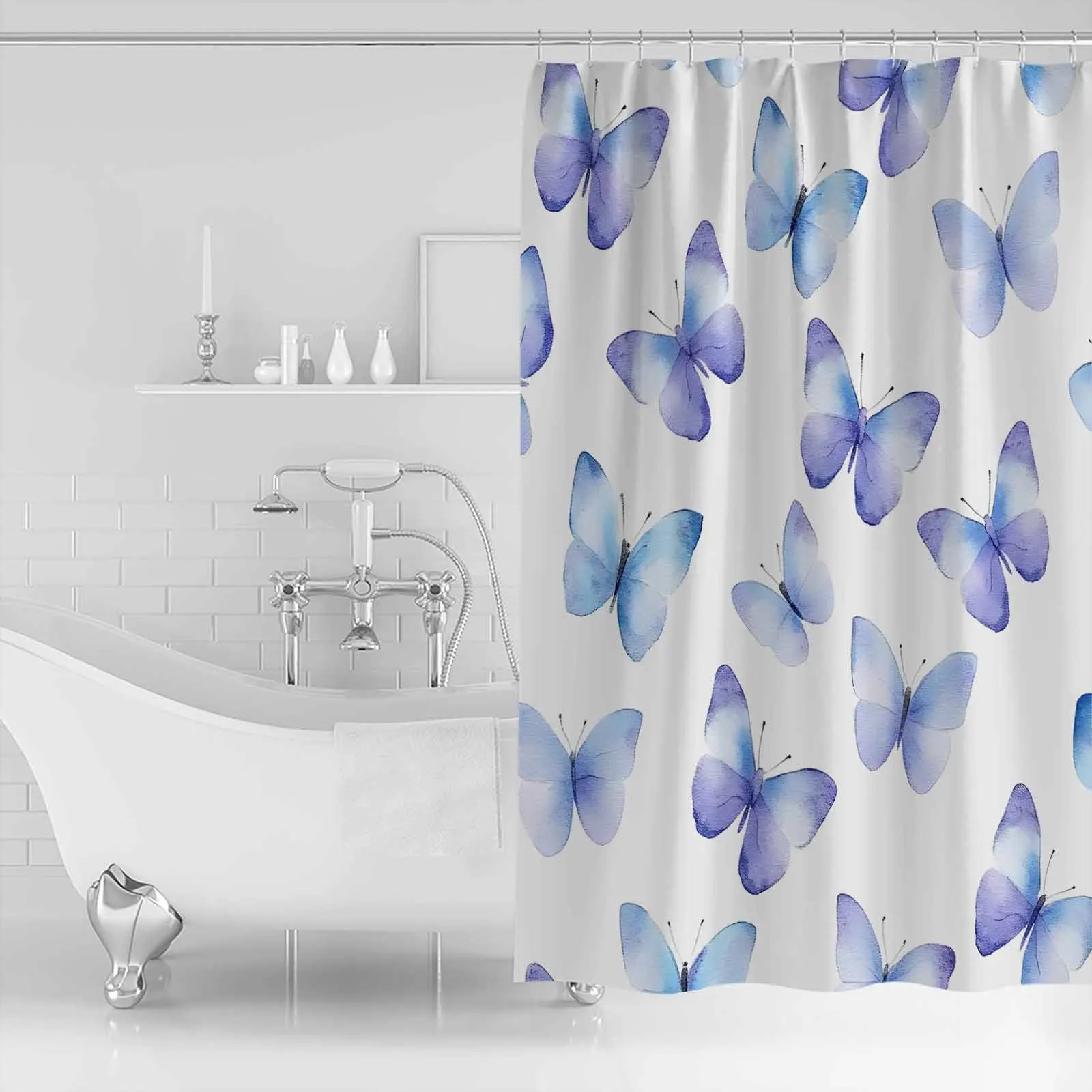 

Watercolor Butterfly Gradient Shower Waterproof Polyester Bath Curtain Home Decoration Bathroom Accessory Curtain