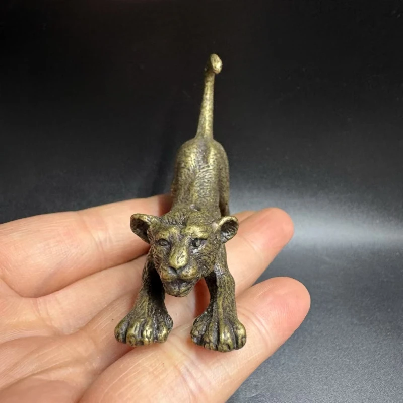 

LittleFairy /Retro Solid Brass Leopard Desktop Ornament Creative Metal Animal Tea Pet Sculpture Living Room Home Decoration Gift