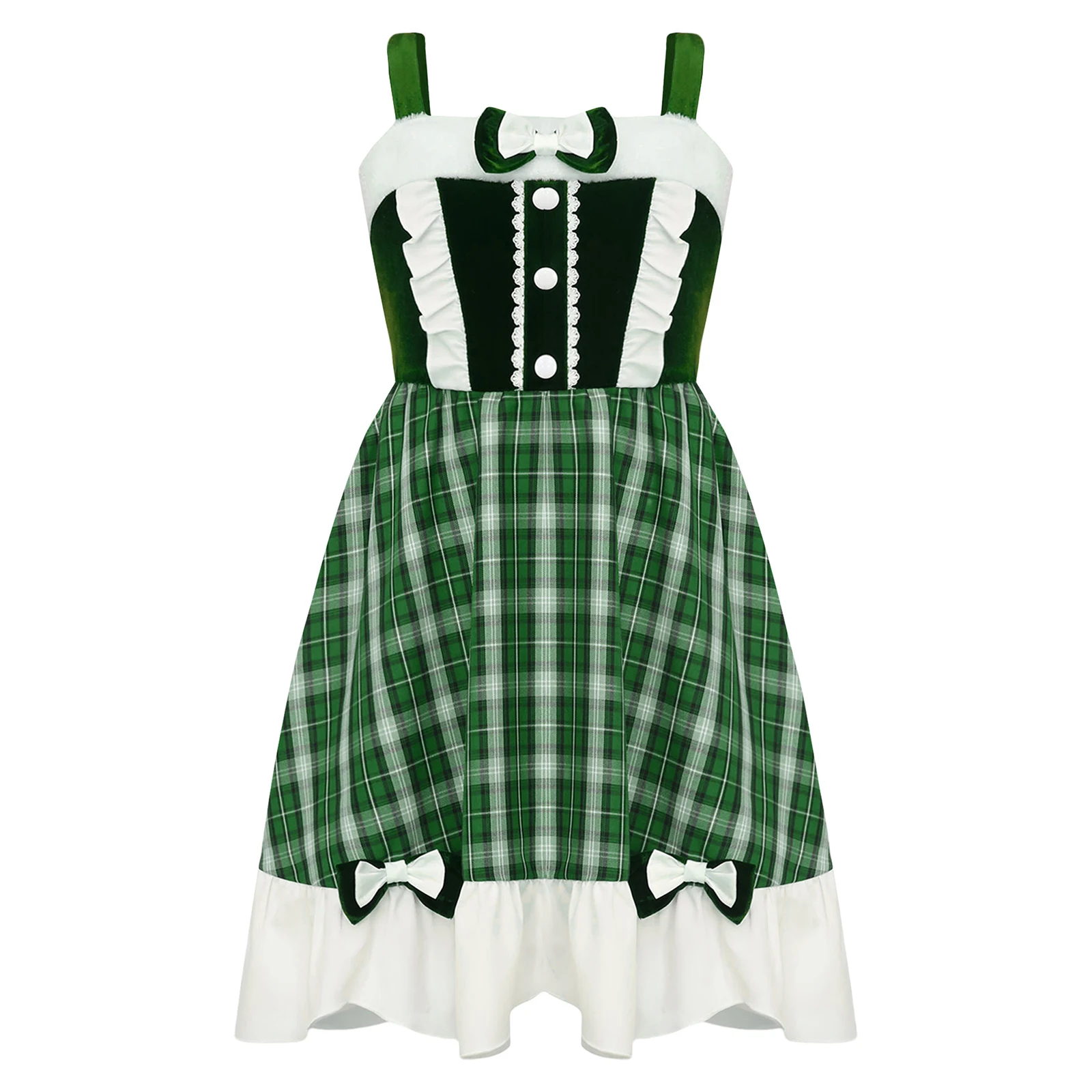 Girls Christmas Party Princess Plaid Dress Sleeveless High Waist Bow Knot Ruffle A-line Dresses Xmas New Year Festival Costume