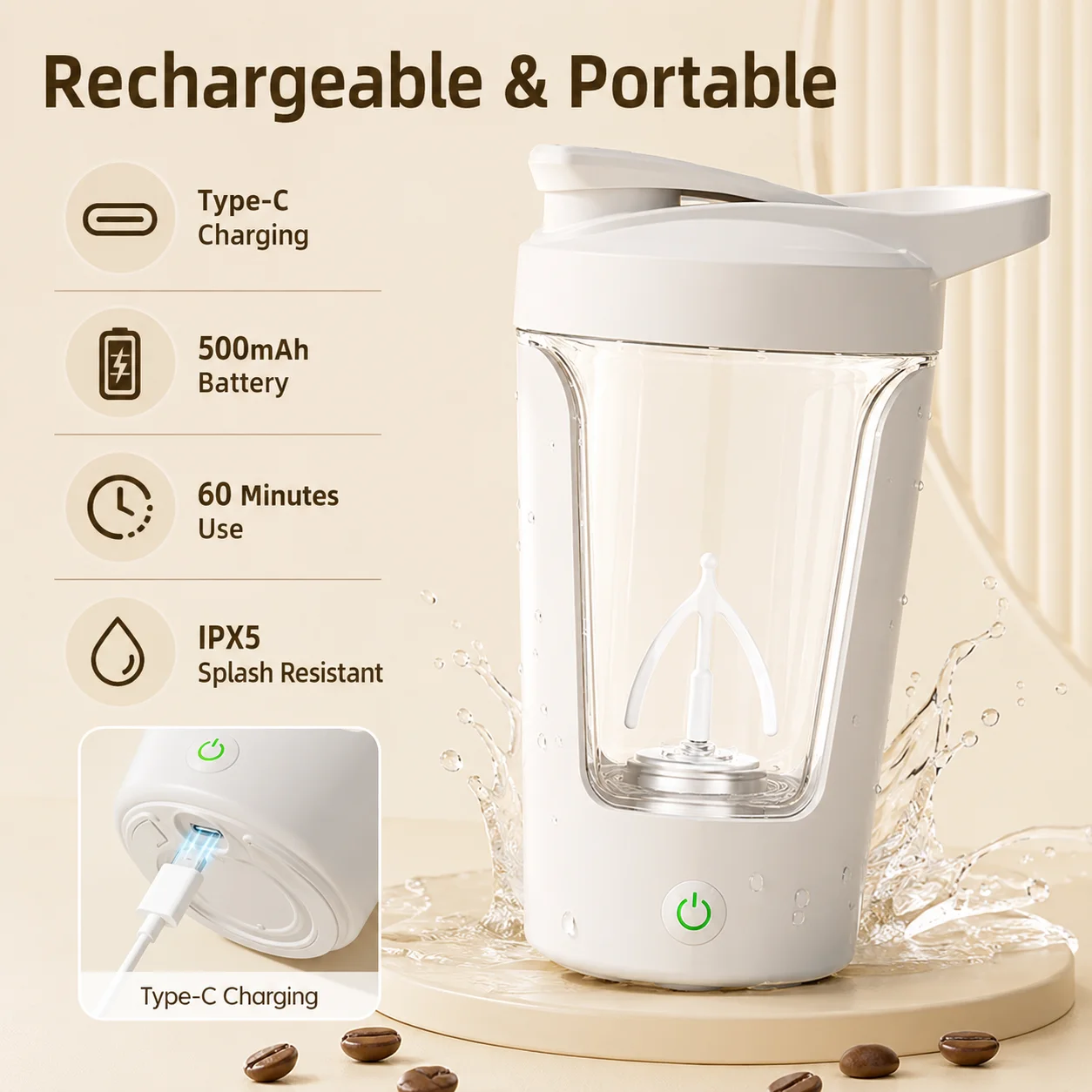 450ml Automatic Self Stirring Mug USB Rechargeable Tritan Protein Shaker Cup Portable Mixing Bottle with Drink Lid
