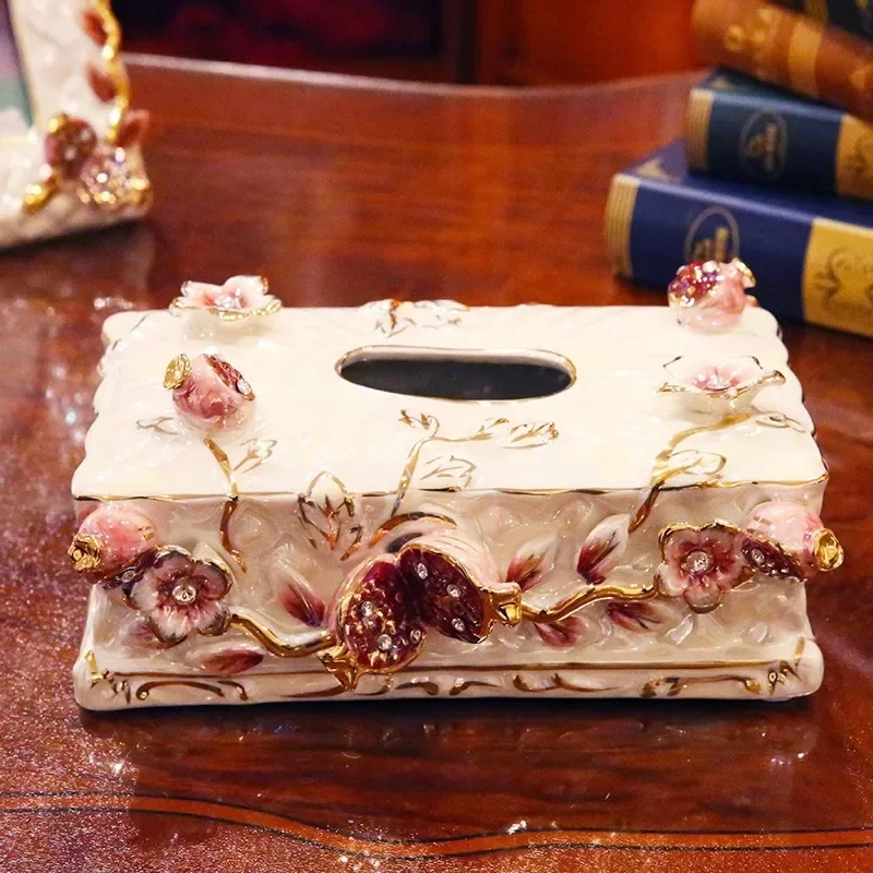 

European ceramic tissue box, living room decoration paper box, creative wedding gift, home crafts, light luxury ornament
