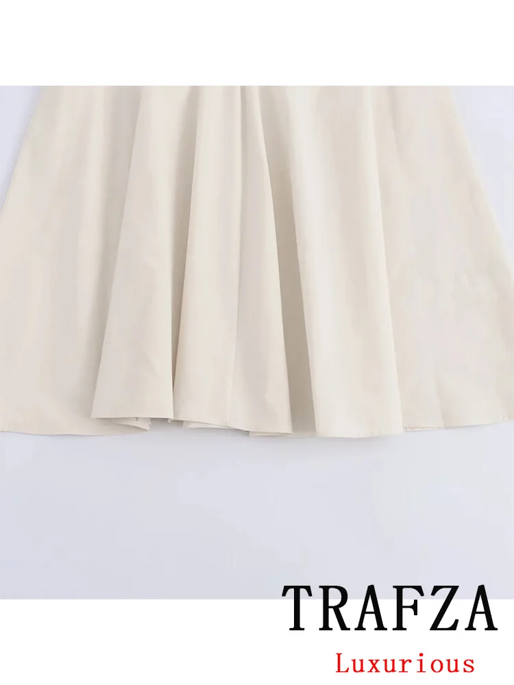 TRAFZA Vintage Casual Chic Women Dress Solid Sashes Zipper O-Neck Slim Long Straight Vestidos New Fashion 2024 Summer Dress