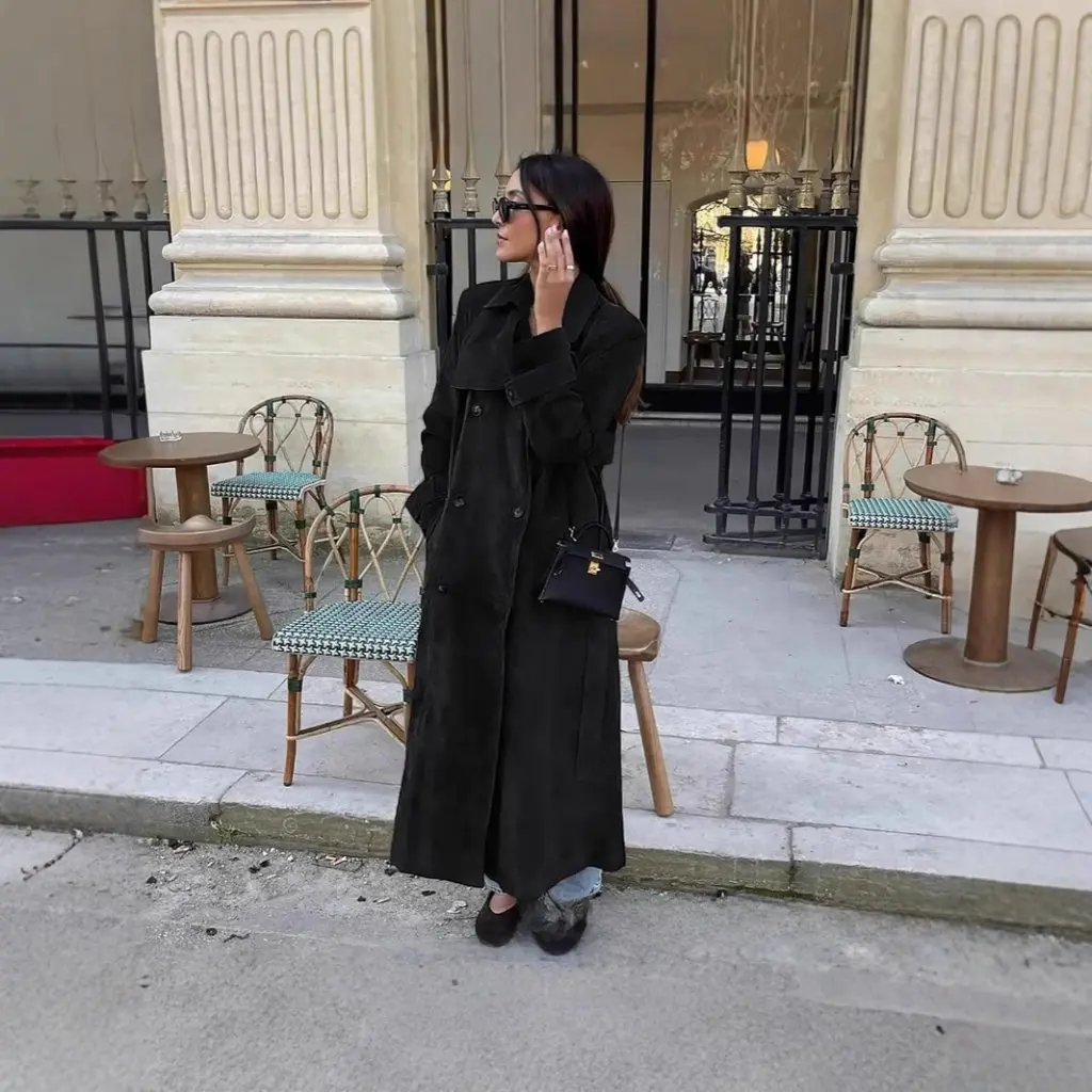 Women's Leopard Print Suede Trench Coat Mid-Length Over-The-Knee Fashion Wholesale European American Style