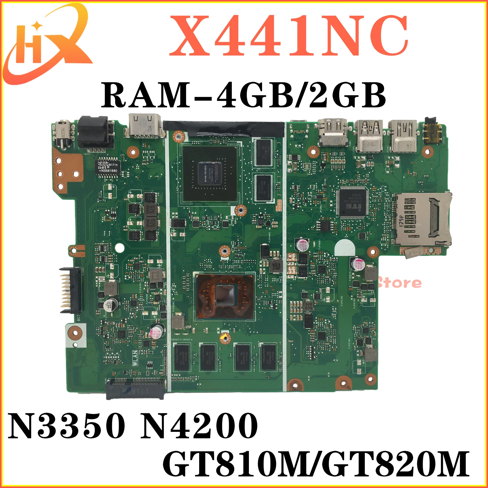 

X441NC Mainboard For ASUS X441NA X441N F441N A441N K441N Laptop Motherboard N3350 N4200 GT810M/GT820M RAM-2GB/4GB