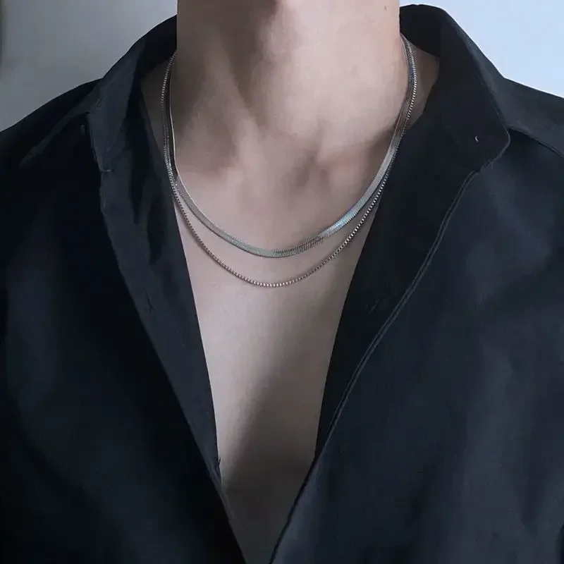 

2pcs Set 925 Sterling Silver Flat Snake Box Chain Necklace Jewelry For Men Women Charms Wedding Fashion Valentine'S Day Gift