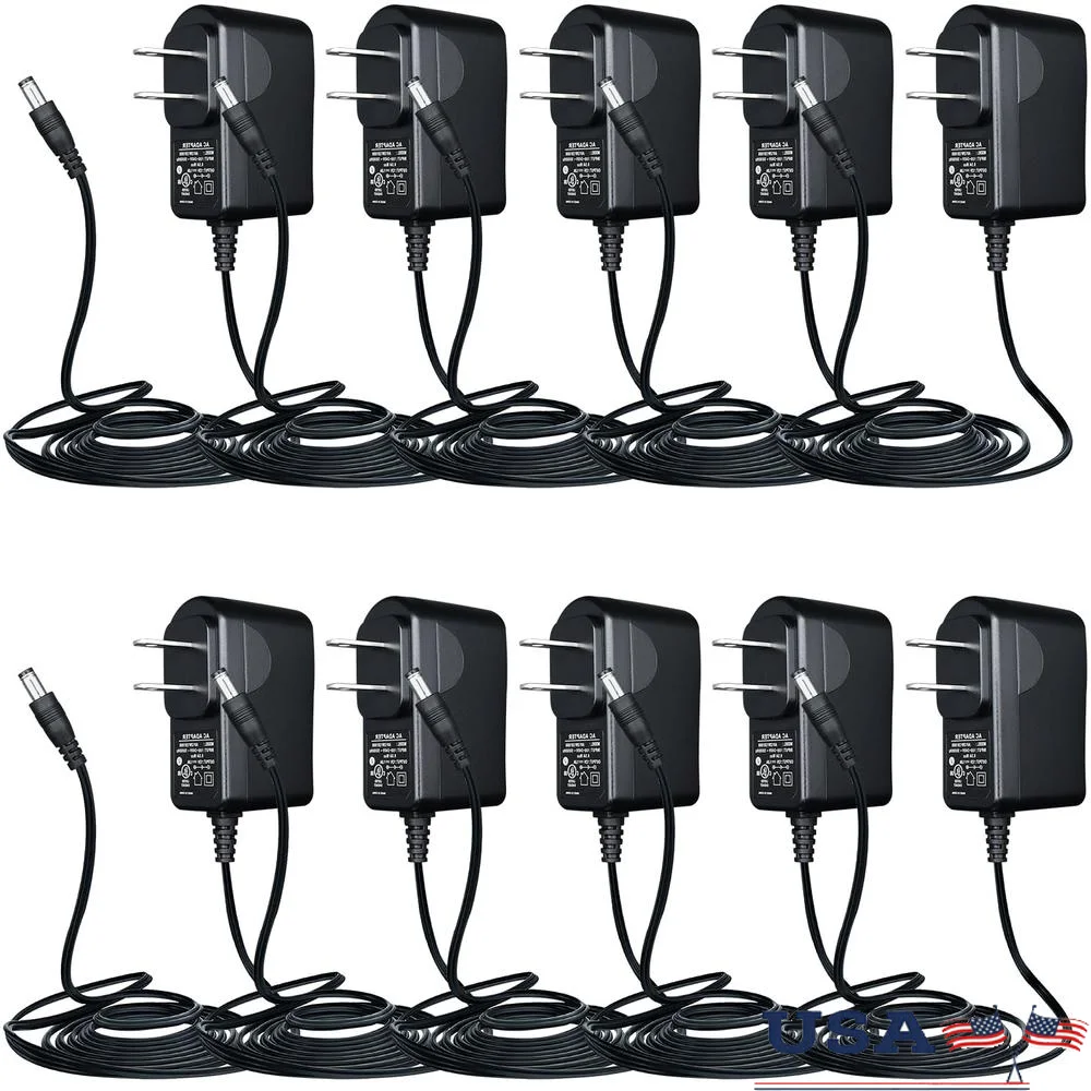 10PCS 10ft Long 12V 1A Power Supply Adapter Cord LED Strip Lights Keyboard BT Speaker Router UL Listed EMC FCC RoHS Safe