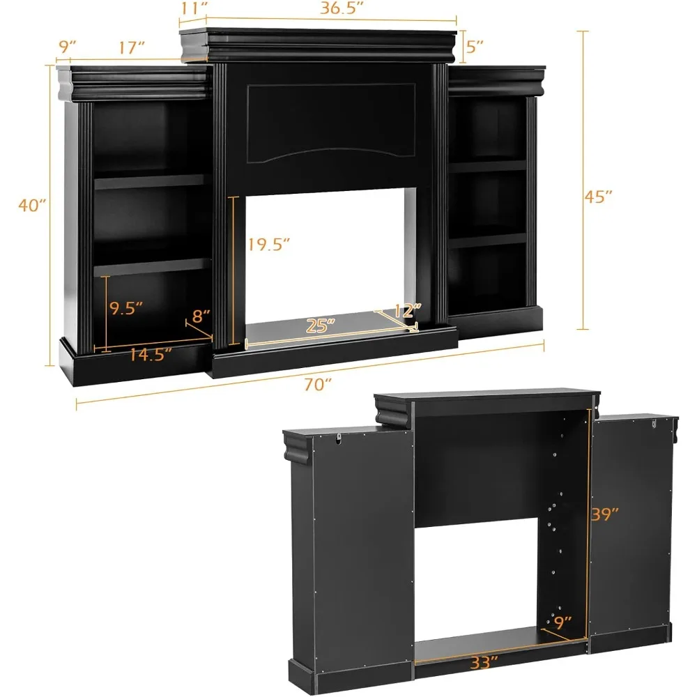 70 Armário de lareira autônomo de madeira para sala de estar e quarto