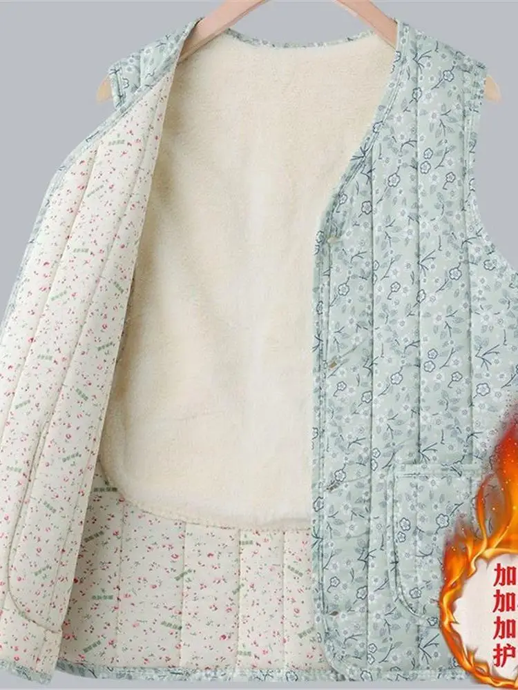 

Warm Fce Lined Floral Vest for Women over 50 with Waist And Ba Protection Versatile Autumn Winter Faion ential
