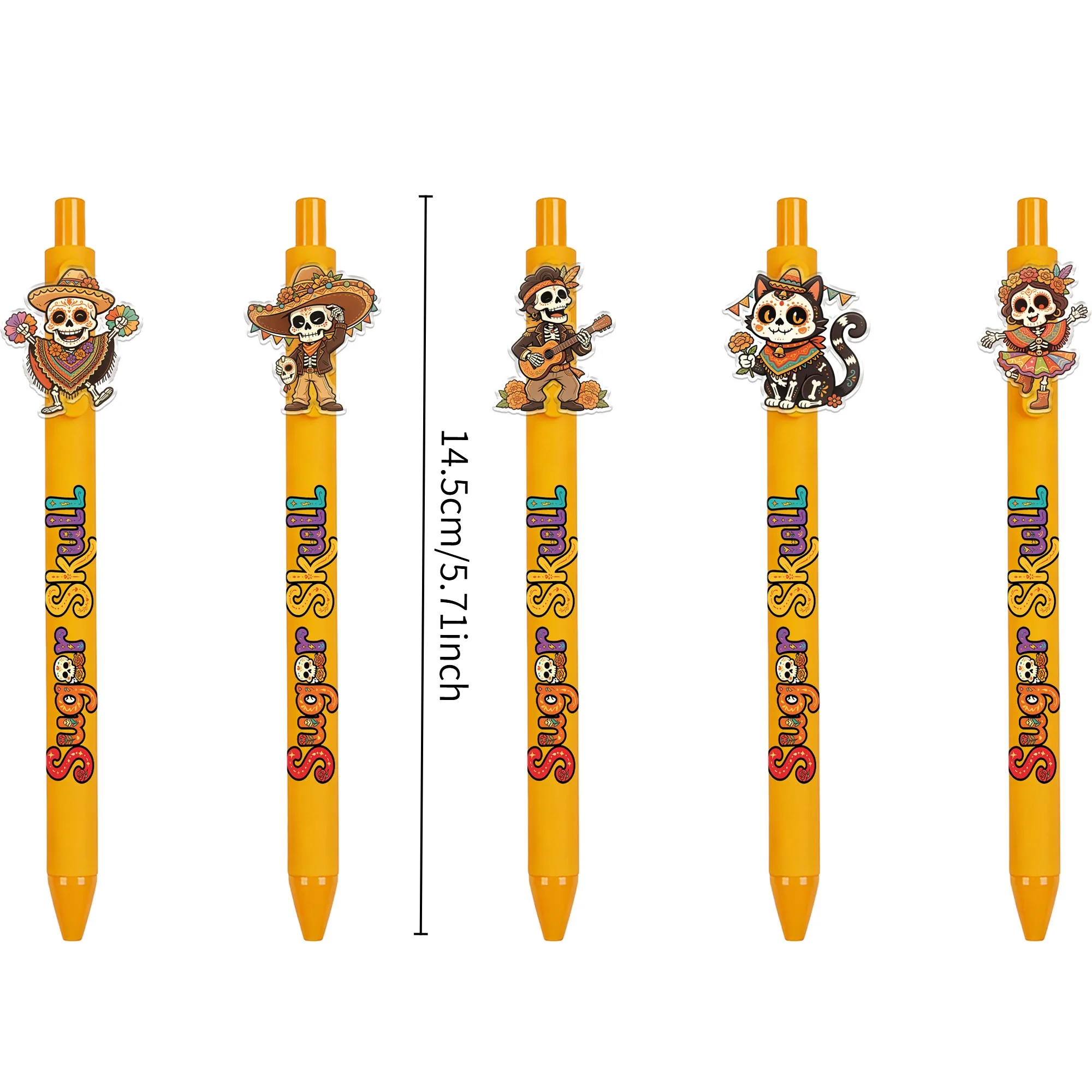 14Pcs Day of the Dead Theme Ballpoint Pens, Smooth Writing, Suitable for Journaling, Easy to Use in the Office, Random Patterns