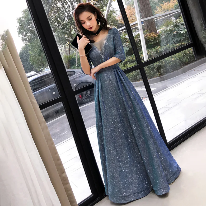 

New banquet elegant sequined sexy V-neck annual meeting host shiny long evening dress for women formal dress women elegant