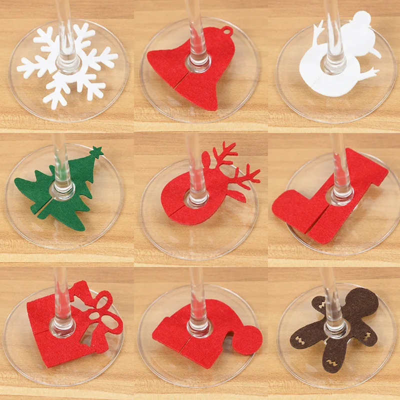 20pcs Felt Wine Cup Glass Ring Card Christmas Home Table Decoration Xmas New Year Event Party Decor Supplies Navidad Noel 2023