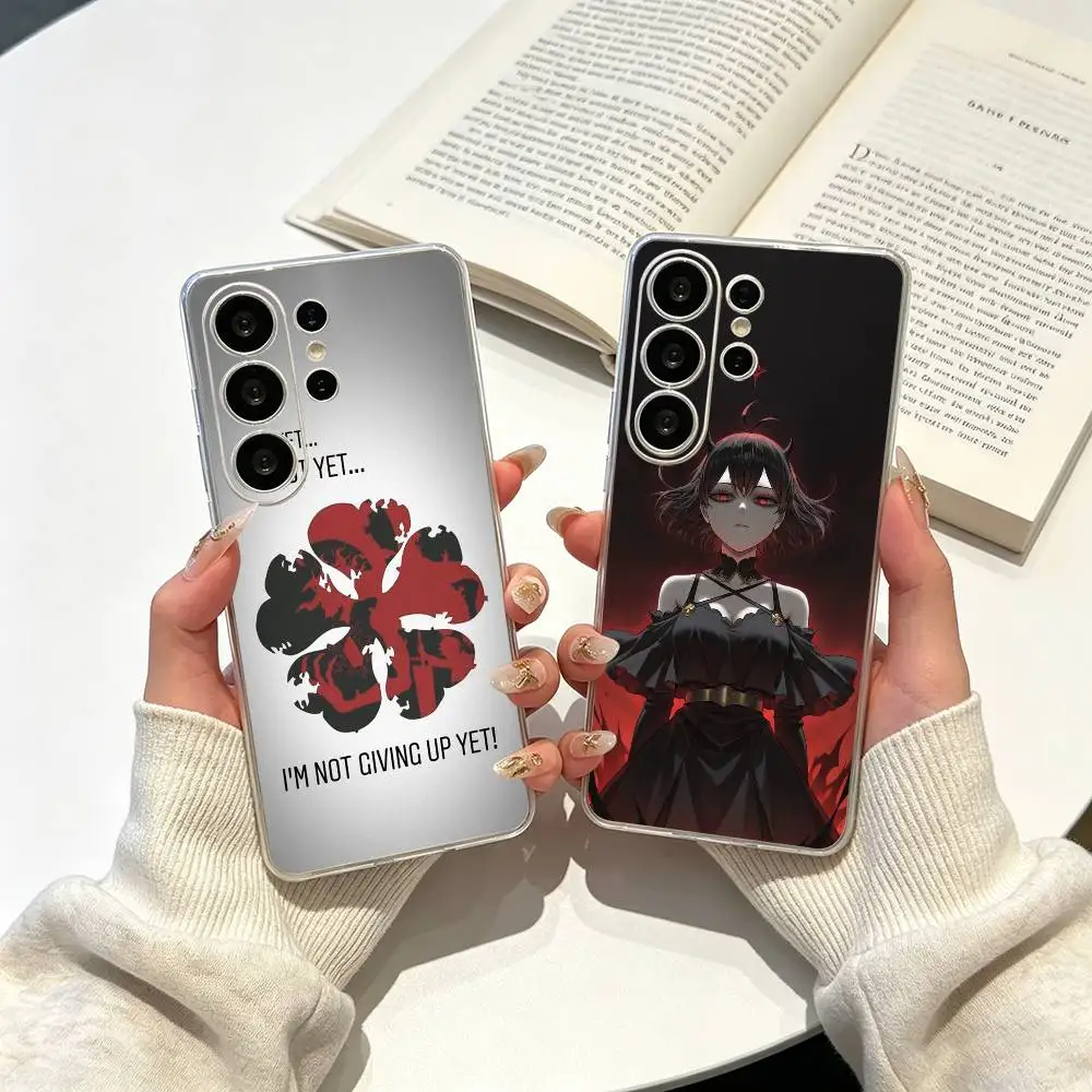 B-Black-C- Clover Asta-Anime Clear Phone Case for Samsung S25, S24, S21, S22, S23, S30, Ultra, S20, Plus, FE, Lite