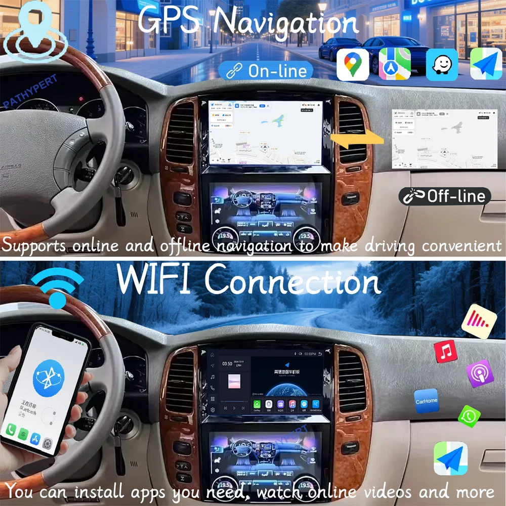 10 + 10 بوصة أندرويد 13 لتويوتا لاند كروزر 100 LC100 2003-2007 مشغل الوسائط المتعددة للسيارة راديو 2 Din Auto لاسلكي Carplay GPS DSP #5