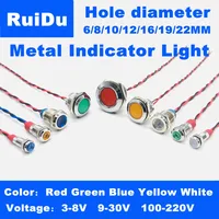 Lámpara indicadora de metal resistente al agua, 6/8/10/12/16/19/22MM, tira de señal de alimentación, línea 5V 6V 12V 24V 110V 220V, rojo/amarillo/azul/verde/blanco