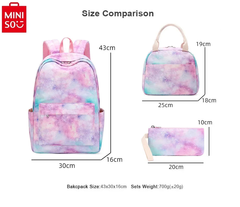 MINISO 2024 New Jade Guigou Cartoon Student High Quality Nylon Sweet, Fresh and Cute Large Capacity Three Piece Backpack