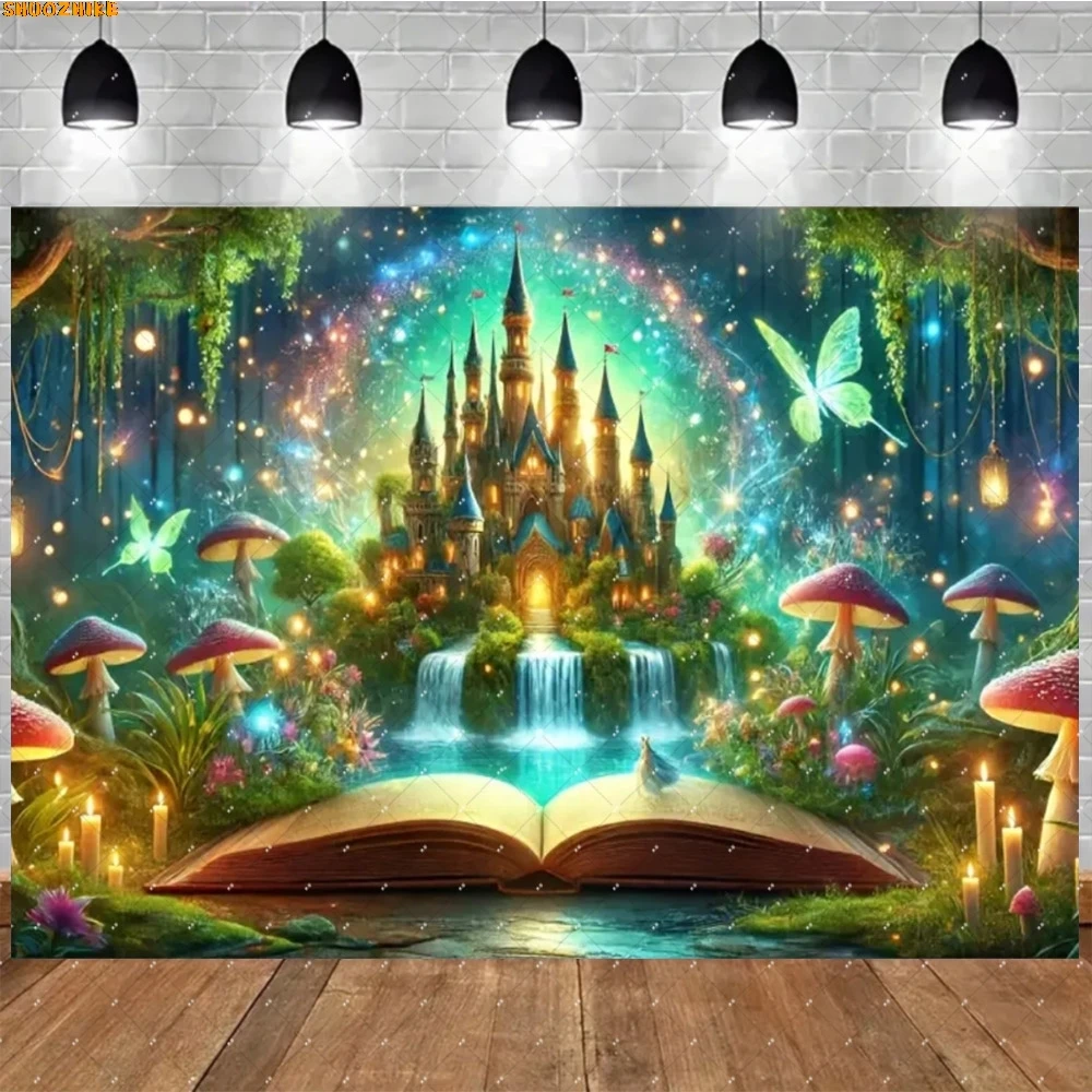 خرافة كتاب موضوع خلفيات للتصوير الفوتوغرافي الدعائم القلعة فراشة زهرة الغابات الزفاف عيد ميلاد استوديو الصور خلفية BK-01 #5