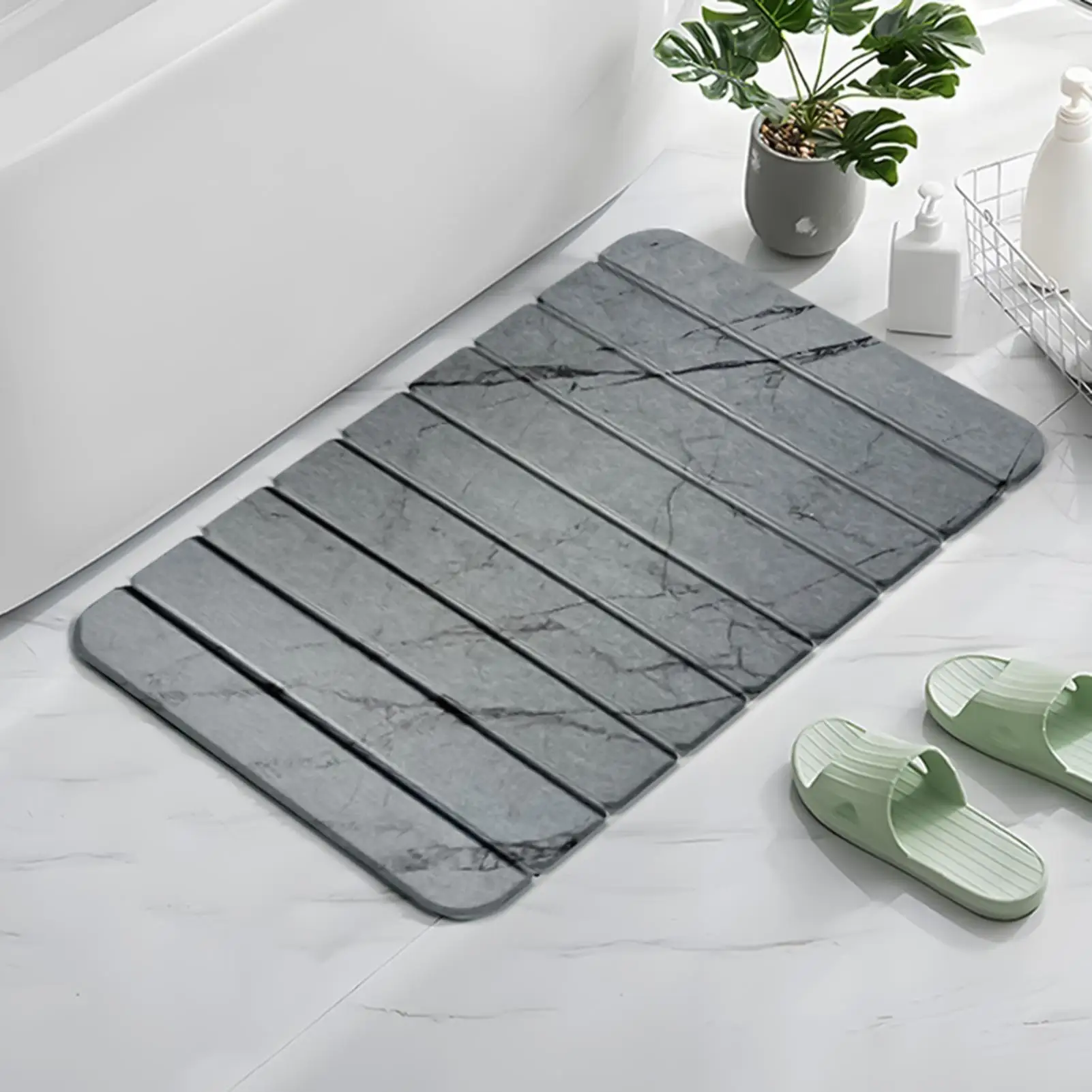 Image 3: Tapis de bain en pierre de douche, antidérapant, pliable, pour baignoire, séchage rapide, pour baignoire, vanité, buanderie, cuisine