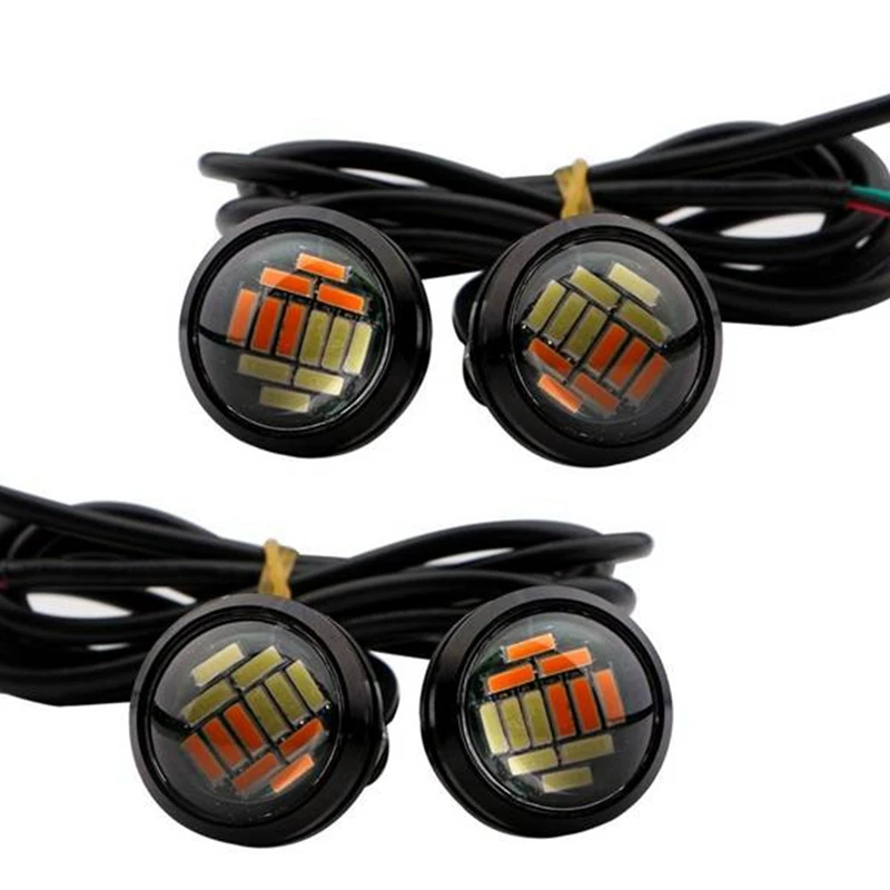 30 Pcs 12V 23Mm Dual Color Switchback 4014 SMD 12 LED DRL Eagle Eye Daytime Light Car Motor Turn Lights