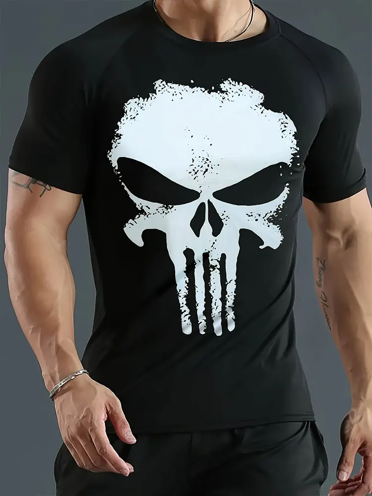 Skull Print Men's T-Shirt Summer Casual Wear for Men Sports Fitness Short-Sleeve T-Shirt for Men Streetwear Fashion Top for Men