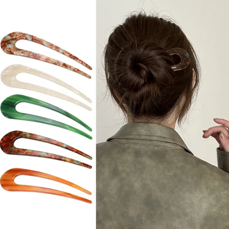 U-shaped Female Hairpin Fashionable Mineral Patterned Meatballs Hairpin Elegant Vintage Chinese Style Women's Hair Accessories