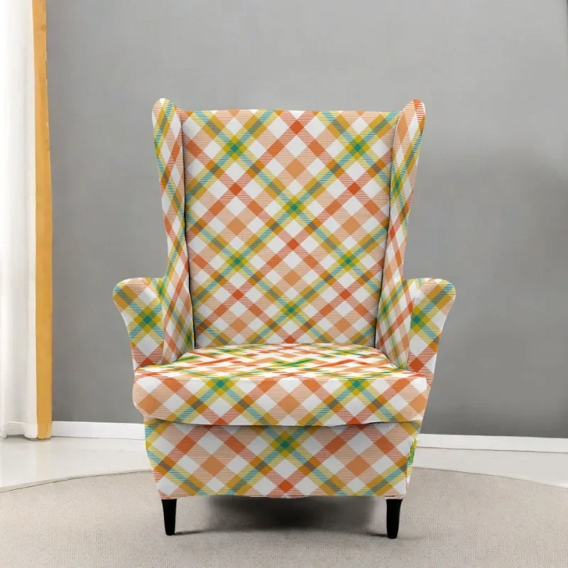 Spandex Stretch Wing Chair Cover Floral Printed High Back Armchair Covers Elastic Relax Sofa Slipcovers with Seat Cushion Cover
