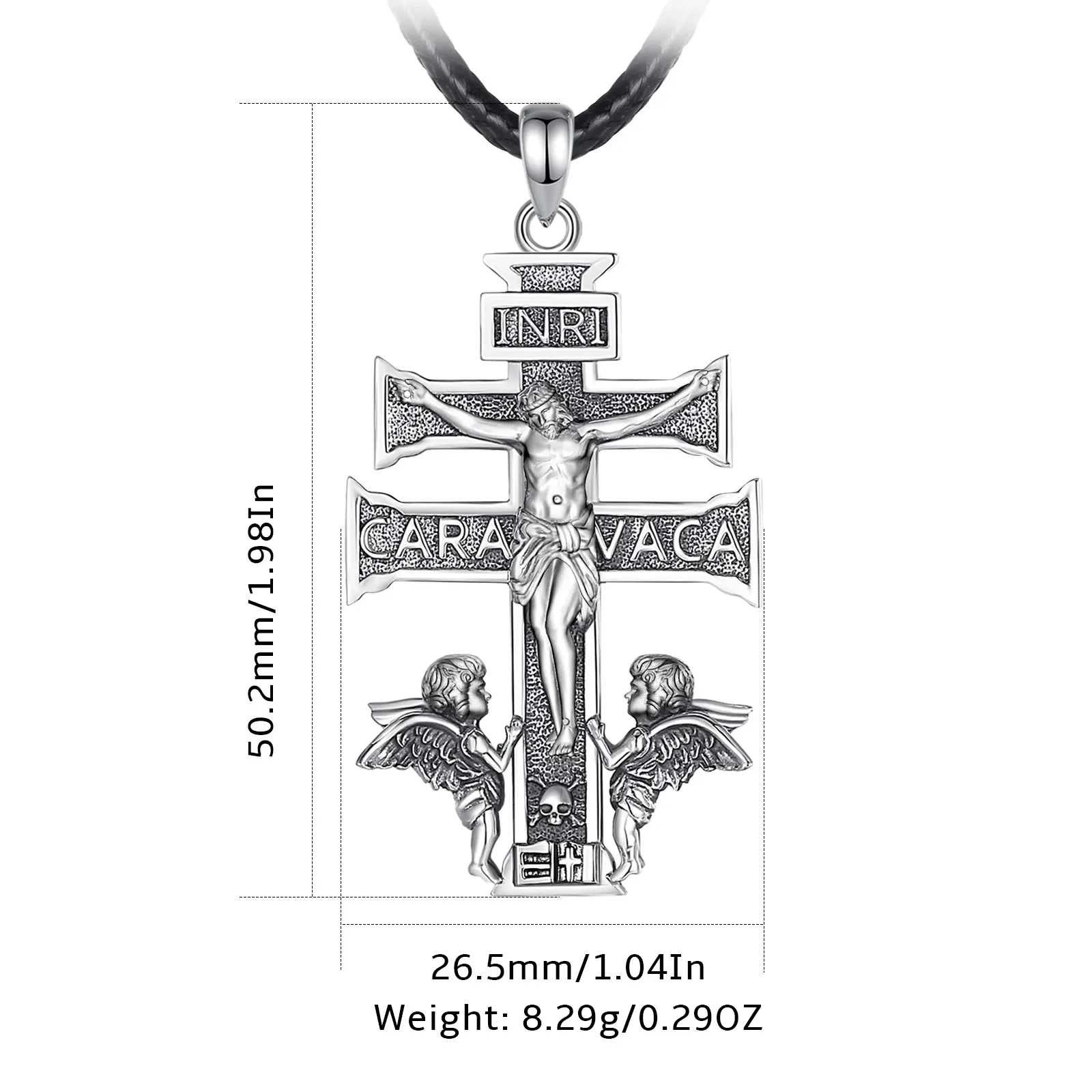 Eudora 925 Sterling Silver Caravaca Cross Necklace 18K Gold Jesus Angel Skull Pendant Religious Amulet Christian Fine Jewelry