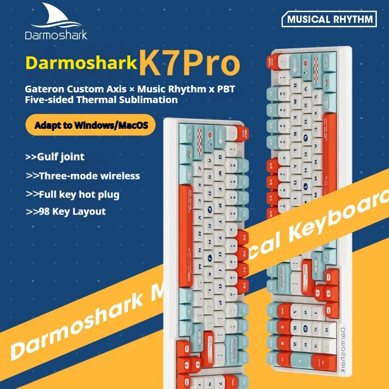 Darmoshark K7pro Mechanical Keyboard Wireless Three Mode 2.4g Bluetooth 98 Key Hot Swappable Customization Gaming Keyboard