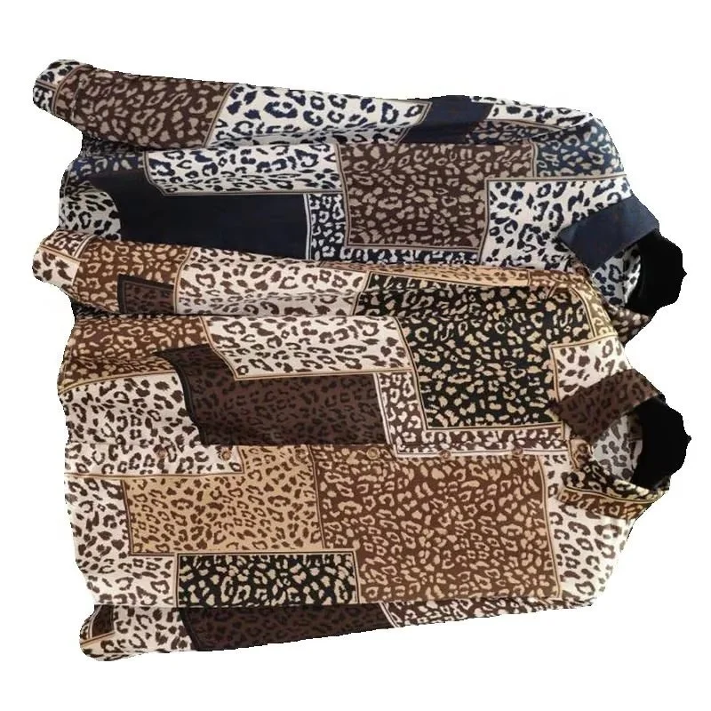 

Весенне-летняя рубашка с лацканами и принтом, женская дизайнерская рубашка с длинными рукавами, рубашка с длинными рукавами и леопардовым принтом в стиле ретро, рубашка с длинными рукавами с лацканами