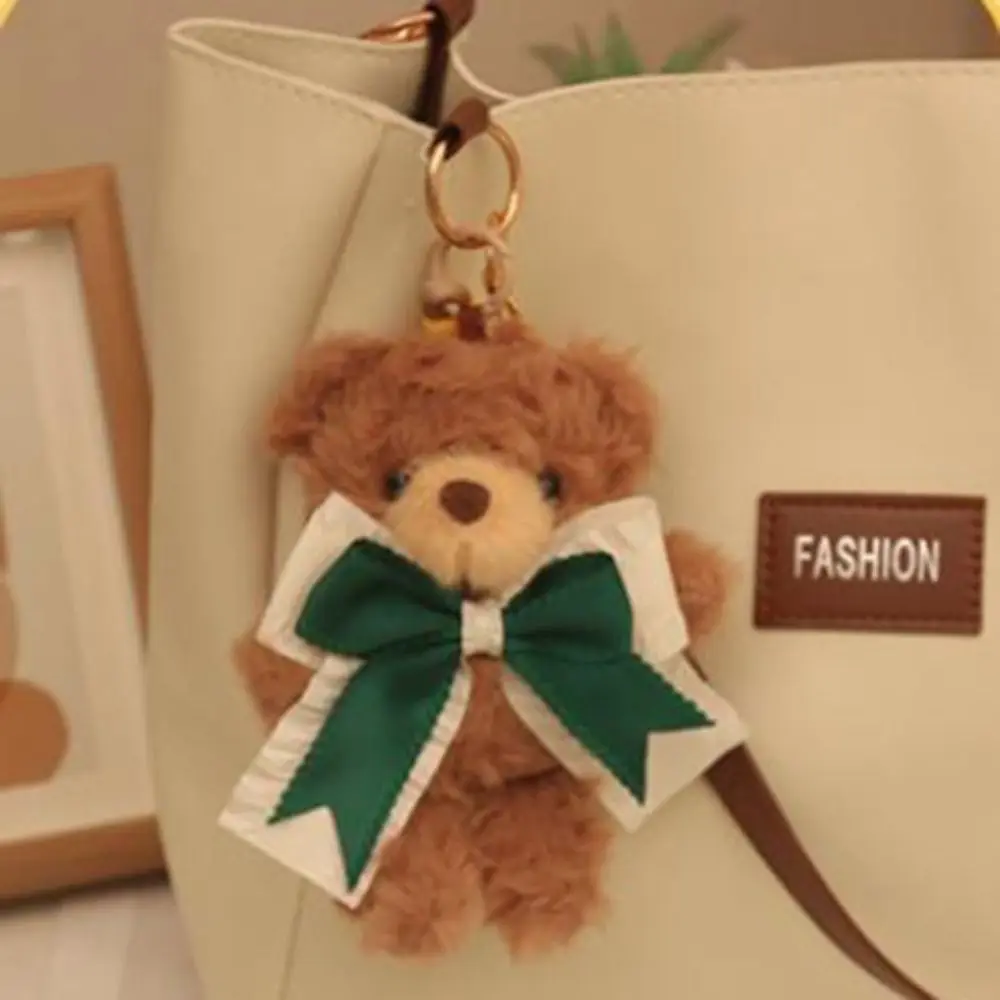 

Cute PP Cotton Bowknot Bear Plush Toy Fluffy Soft Little Bear Keychain Cartoon Interactive Bear Bag Pendant Kids Gifts