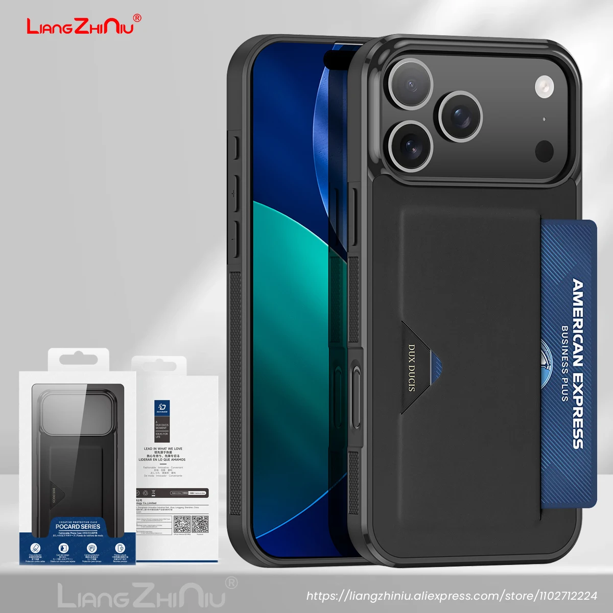 

For Iphone 17 Pro Max / Iphone Air / 17 Pro / 17 Phone Back Cover With Card Holder 360 Full-Coverage Shockproof Case