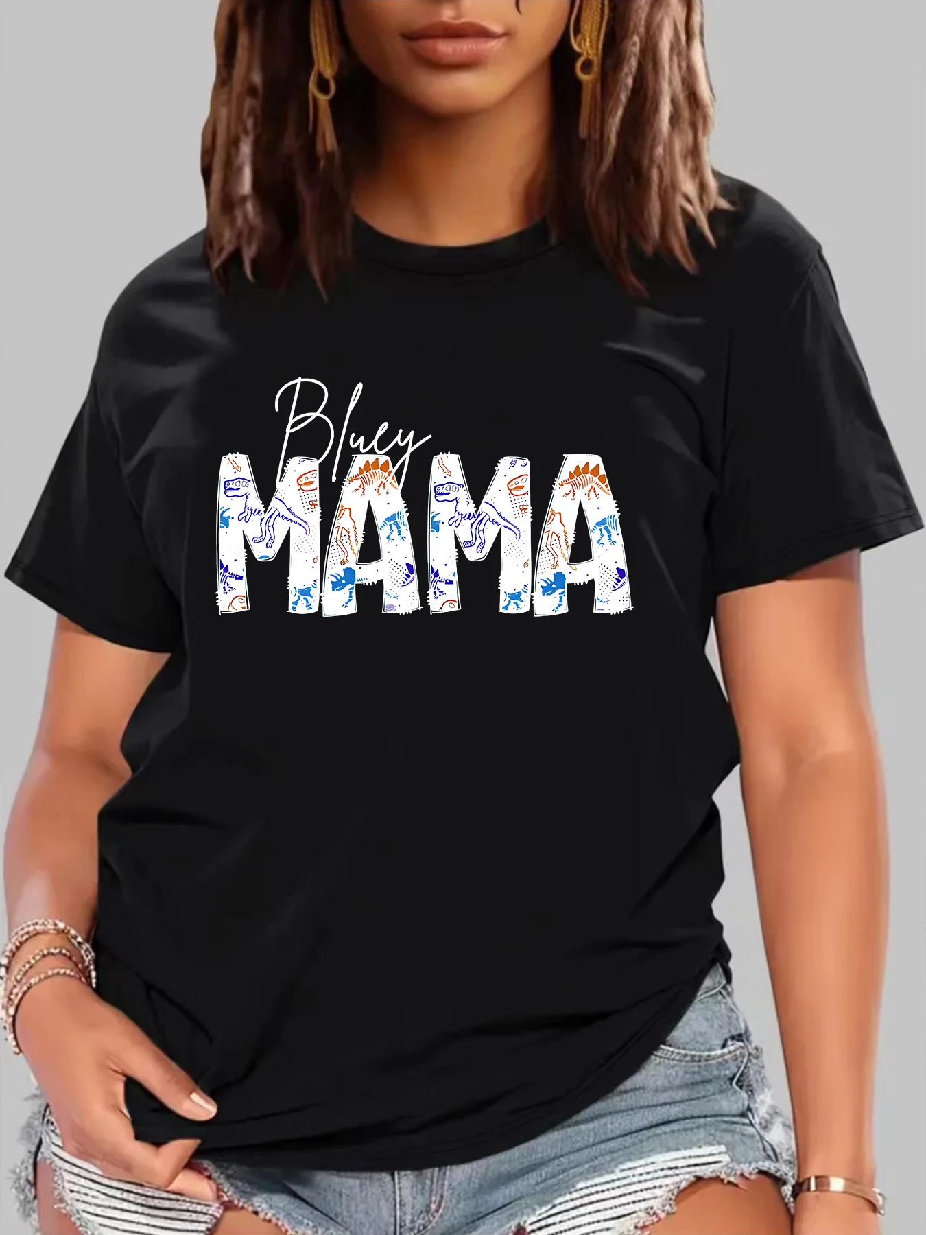 Bluey Mama Print T-shirt New Short Sleeve Casual Ladies Fashion Female Tee Tops Spring & Summer O-Neck T Shirts Women\'s Clothing