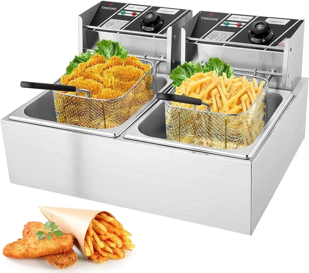 

QT Baskets 0.6mm Thickened Stainless Steel Countertop Oil Turkey Fryer 20.7QT Large Capacity with Temperature Limiter