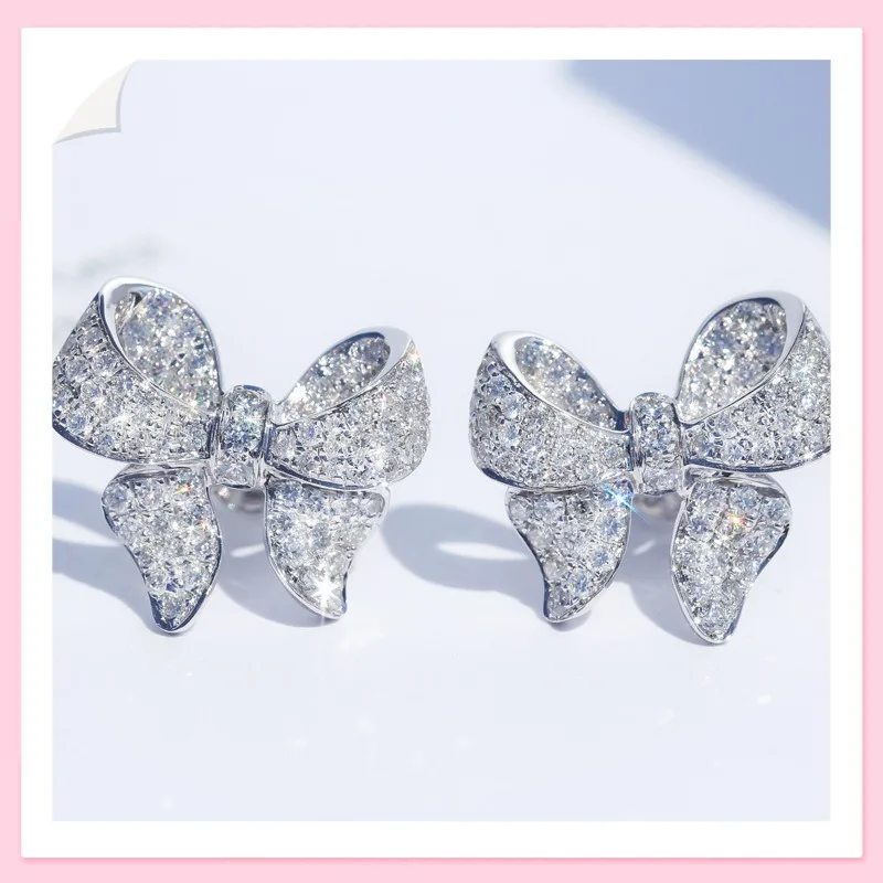 

Popular Platinum Plated Bow Simulation Zircon Stud Earrings Carat Fashion Luxury Butterfly Earrings Women