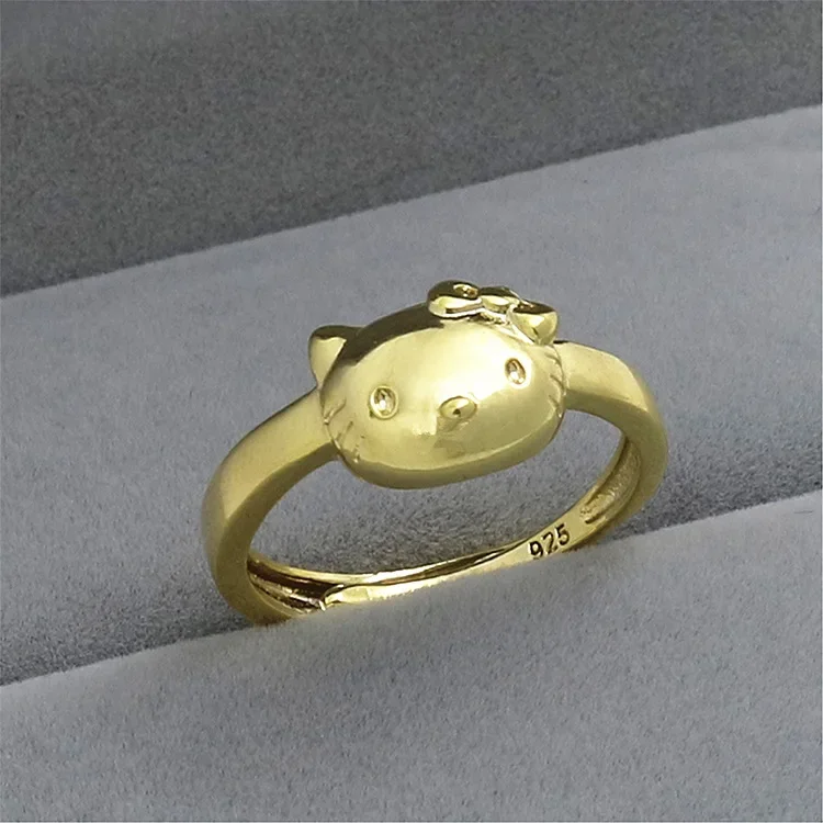 Sanrio 24K Gold Ring Hello Kitty Cat Cartoon Characters Cartoon Cute Jewelry Can Be Opened To Adjust Friend Couple Birthday Gift