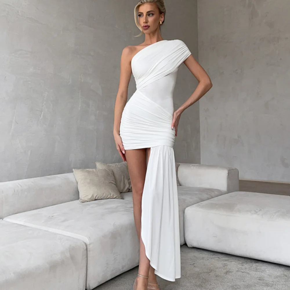 EOENKKY Dupla Camada Fita Vestido Apertado Mulheres Elegante Ombro Inclinado Sexy Sem Mangas Saia Elástica Party Club Vestido de Noite 2025