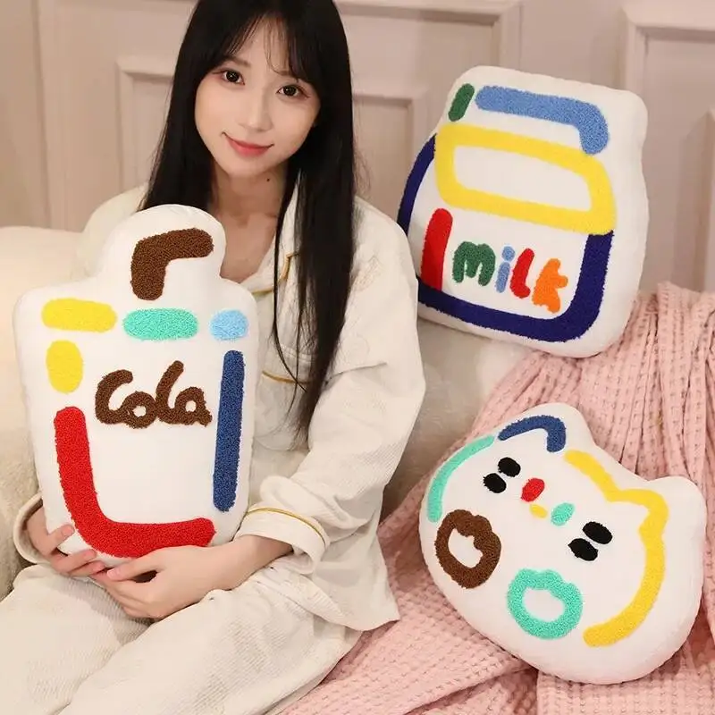 

7 Styles Creative Comic Lines Plush Pillow Cartoon Milk Banana Lollipop Throw Pillow Cozy Fabrics Back Cushion Kawaii Decor