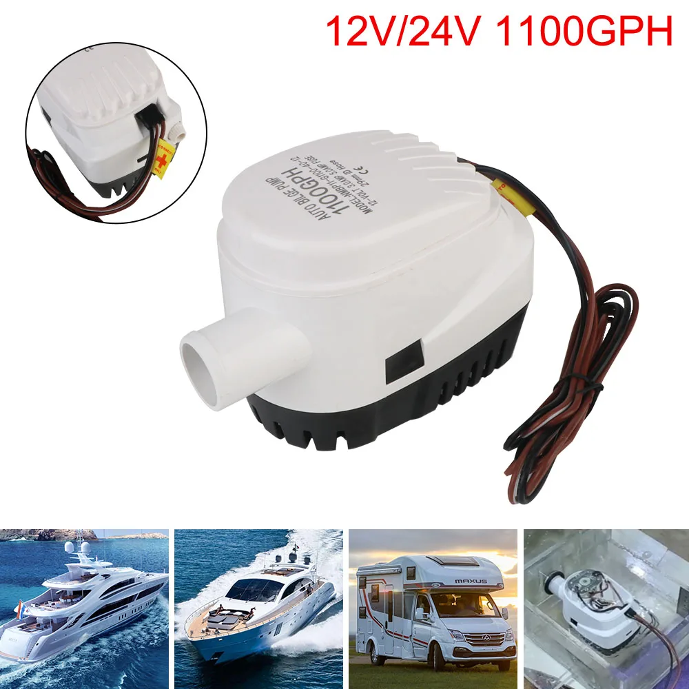 Automatic Boat Bilge Pump Auto 1100GPH with Fuse Volt Submersible Water Electric Pump Yacht Boat DC 12V/24V Small Motor Seaplane