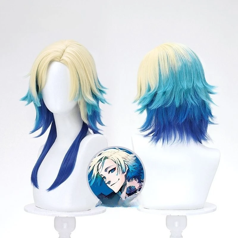 Anime Michael Cosplay Kaiser Short Wigs Blue Gradient Synthetic Hair Role Play Props Accessories Halloween Carnival Party view 5