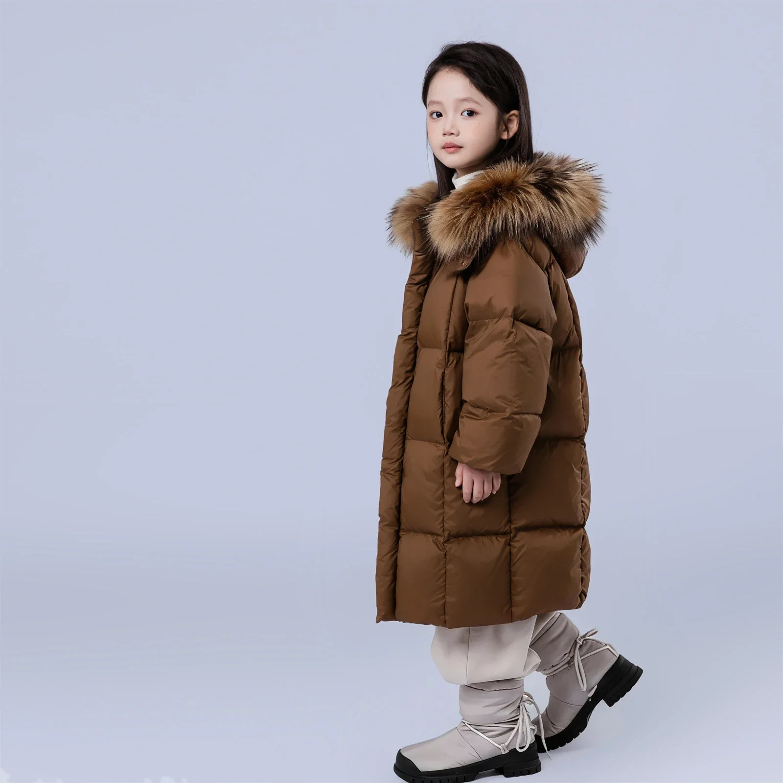 

Winter Long Children's Down Jacket Girls' Parka Coat Warm White Duck Down Hooded Natural Fur Collar Kids Boys Outerwear RM213