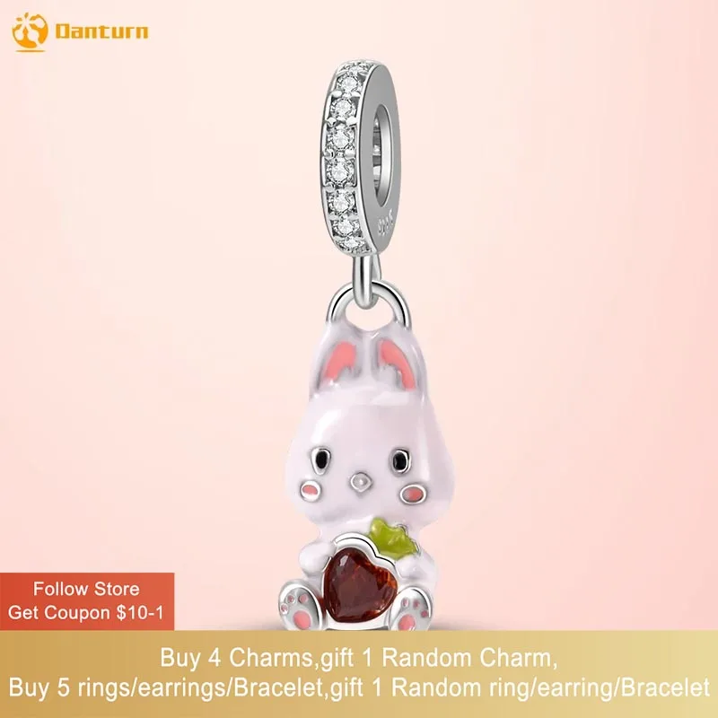 

Danturn 925 Sterling Silver Beads Chinese Zodiac-Rabbit Dangle Charm fit Snake Chain Bracelets Fashion Women Jewelry Making