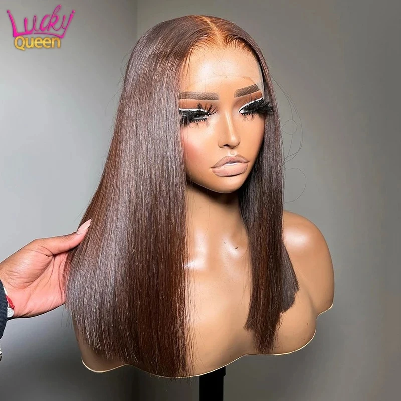 

Chestnut Brown 13X4 Lace Front Straight Bob Wig Pre Plucked 13X6 Transparent Lace Frontal Human Hair Short Bob Wig 8-16 Inches