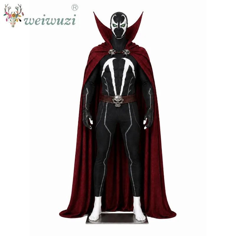 Costume de cosplay pour homme, ensemble complet, combinaison noire avec cape rouge, ceinture à motif de crâne et masque, costume d'Halloween pour Comic Con et carnaval.