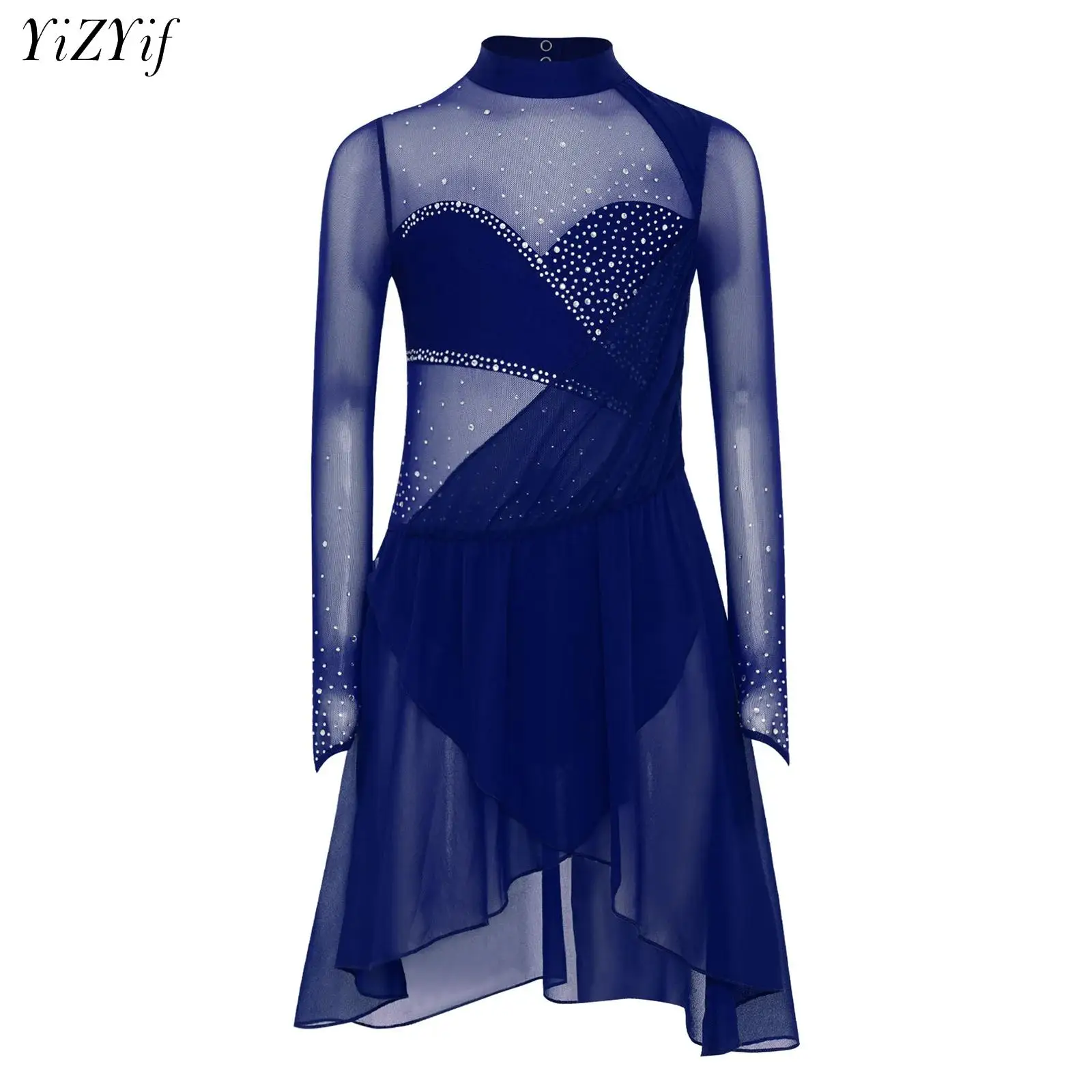 

Kids Girls Dance Performance Costume Figure Skating Modern Lyrical Ballet Dance Dress Rhinestones Sleeveless Leotard Dresses