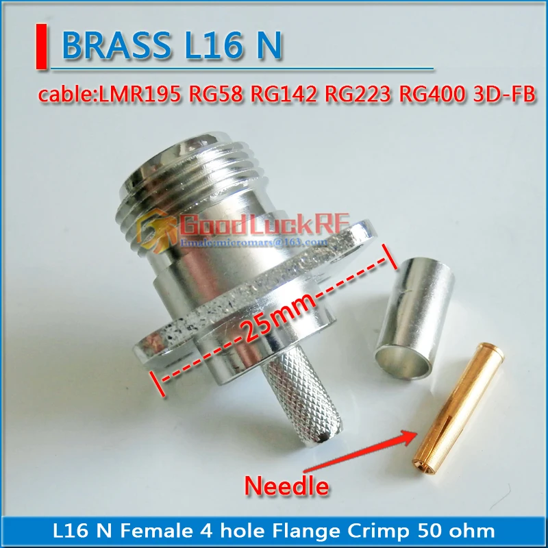 L16 N Female With 4 Hole Flange Panel Chassis Mount Crimp for LMR195 RG58 RG142 RG223 RG400 Cable RF Coax Connection Adapters