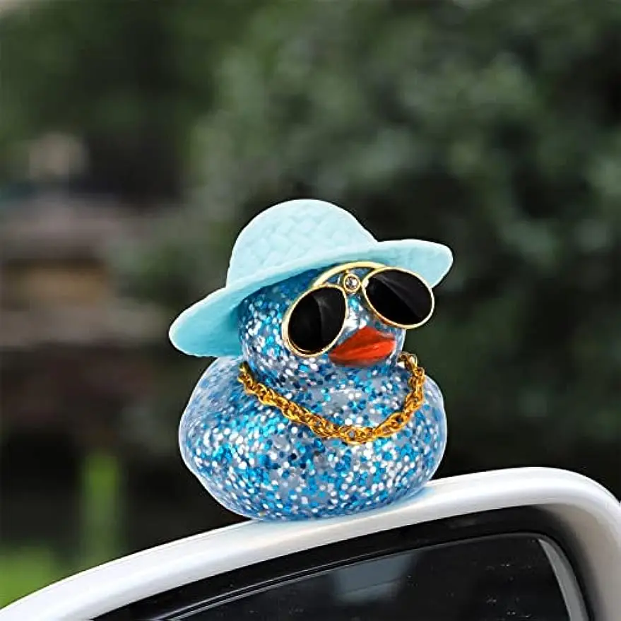 Car Duck Ornament Dashboard Decorations Rubber Duck Car for Car Dashboard Accessories with Swim Ring Sunglasses Hat and Necklace